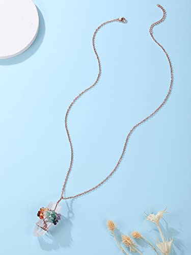 PESOENTH 7 Chakra Life Tree Clear Quartz Crystal Necklace Women Wire Wrapped Natural Gemstone Healing Point Reiki Stones Pendant Necklace Spiritual Jewelry Gifts2