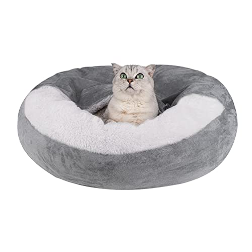 MICOOYO Hundebett mit Kapuze, klein, gemütlich, Donut-Hundedecke, Bett für Hunde, klemmendes Haustier-Höhlenbett für Katzen, Welpen (klein, grau)