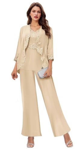 Women's 3PC Mother of The Bride Pants Suits for Wedding Elegant Wedding Pantsuits Formal Outfit Sets3