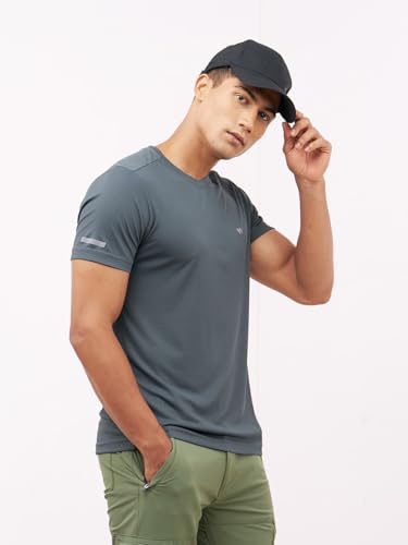 Image of Active Crew Neck Solid T-Shirt -Navy Blue