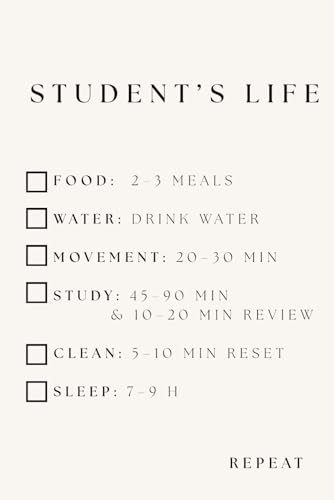 Student Daily Essentials Notebook: Food Water Movement Study Clean Sleep | Grid Paper | 80 Sheets | Get Some Rest