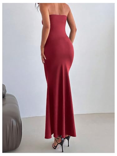 Image of Milumia Women's Metal Decor Cut Out Strapless Bodycon Maxi Dress Fishtail Tube Top Dresses Party Cocktail