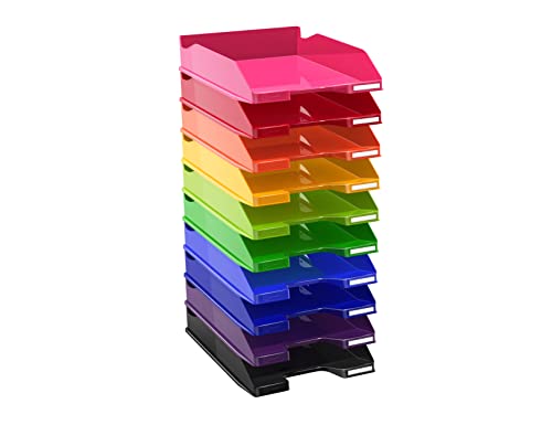 Exacompta 113220D 6er Pack Premium Briefablage Combo Midi DIN A4. Ideale Briefkörbe für Ihre Organisation. Robuste und stapelbare Ablagekörbe violett glossy
