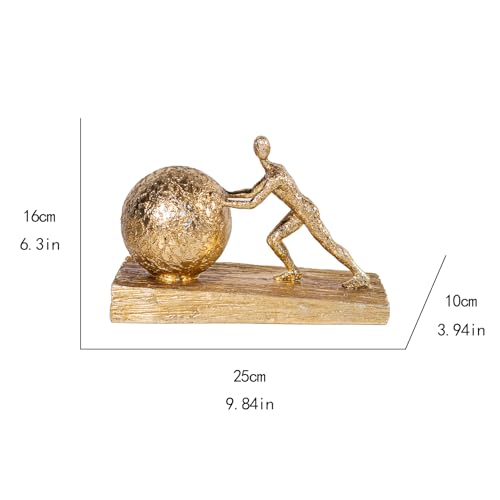 Estatua de Hombre con Esfera de Hierro Decorativa Dorada miniatura 5