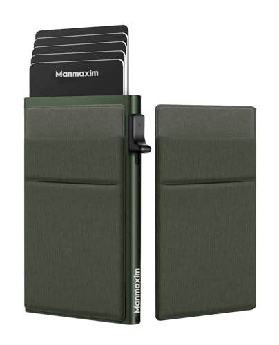 Manmaxim Card Wallet RFID Blocking, Slim Metal Aluminium Card Holder for Men, Green Pop up Wallet with 2 Coin Pockets