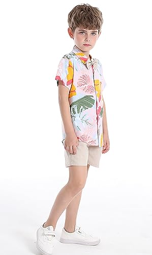 Image of Toddler Baby Boy Summer Clothes Set Floral Shirt Bow-tie Shorts Hawaiian Outfit