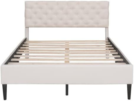 Miniatura 41 de Marco de cama de plataforma de tamaño individual, marco de cama tapizado de lino de diseño moderno con cabecera copetuda, cama de almacenamiento,