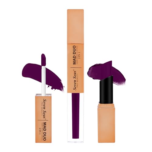 Image of Seven Seas 2in1 Non-Transfer | Smooth Texture | Hydrating | Long Lasting | Water-Proof | Full-Coverage Mad Duo Liquid Lipstick & Lipstick (Plum, 4ml,3g)