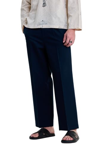 Image of SNITCH Men Trousers Holiday & Casual Wear | Relaxed Fit Pleated Front & Straight Leg Design | Breathable Cotton Linen Blend Fabric for Summer & Vacation Outings