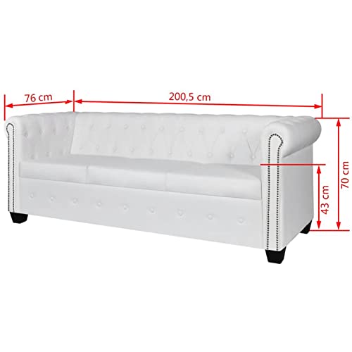 Festnight Chesterfield Sofa 3 Sitzer in Kunstleder Vintage braun Couch Polstersofa Chesterfield 3er Sofa 200cm Vintage Weiß 3-Sitzer Sofa – Bild 3