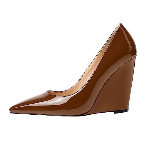 FOWT Women Pointed Toe Slip on Pumps Stable Wedge High Heels Party Evening Club Shoes Size 4-16 US2
