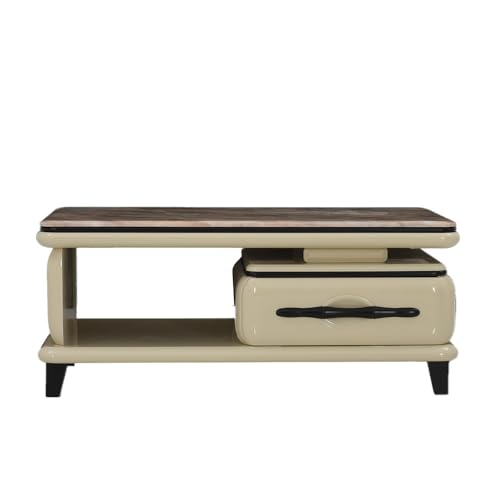 Image of Royaloak Boston American Marble Center Table | Art Marble | HDF with High Glossy Finish | Drawer Storage | American Collection | Durable & Long-Lasting | Wooden Block Tapered Legs