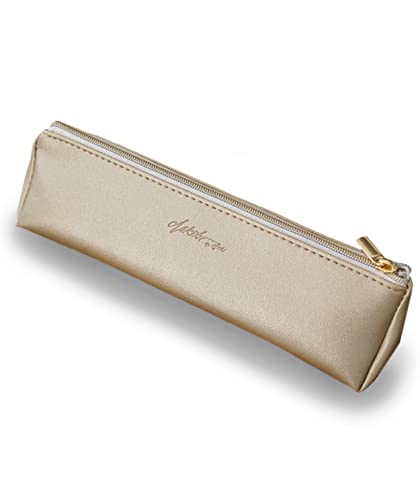 Trousse à crayons en cuir vegan - Petite pochette organiseur de bureau avec fermeture éclair en métal doré - En or métallique, bordeaux ou blanc cassé - Pour femme ou fille, doré, Trousse Cover