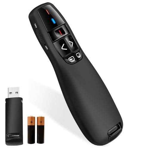 Apresentador Passador de Slides Sem Fio com Laser | 30m Alcance | Controle Laser Sem Fio 2.4G Profissional | Passador de Slides | Laser Vermelho p/Apresentações + 2 Pilhas AAA