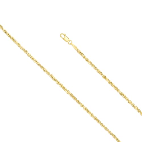 EVAYA 14K Solid Gold Rope Chain Necklace for Women & Men (1-8mm Width, 14-30