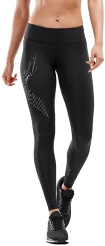 2XU Women's Mid-Rise Compression Tights, Black/Dotted Reflective Logo, Small
