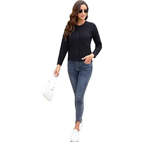Women's Crew Neck Button Down Long Sleeve Solid Knit Classic Cardigan Sweater2