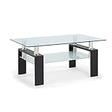 Merax Contemporary Coffee Tea Table with Glass Top and Wooden Legs (White)
