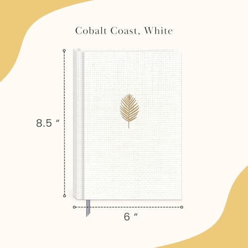Image of Punch Studio Cobalt Coast 192 Page Woven Hardcover Journal with Gold Foil Accents and Ribbon Bookmark, 6 inch x 8.5 inch, White