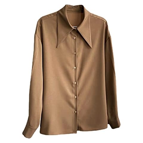 LTHTX Draped Temperament Solid Color Point Collar Shirt Women, Spring French Chiffon Shirt (M,Cream coffee) Cover