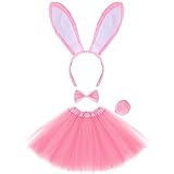 baotongle 4pcs Easter Bunny Costume Set for Women Rabbit Ear Headband Collar Bowtie Cuff Bunny Tail Tutu Skirt for Halloween Cosplay Party(4)