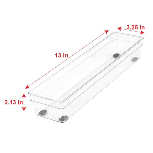 Glad Plastic Drawer Storage Tray – Heavy Duty Organizer Bin for Home, Kitchen, Bath, Bedroom, Office | Non-Slip Feet, 13" x 3.25", Clear - image 3