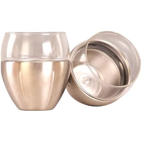 Gteller 250ml Three-ply Stemless Wine Glasses With Double Wall stainless steel Insulated Cup Outside, Perfect for Wine, Coffee, Drinks, Champagne, Cocktails, Whiskey (Stainless steel) Cover
