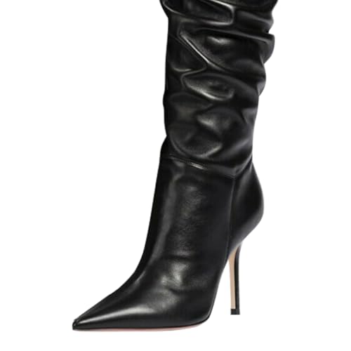 FOWT Women Stylish Stiletto High Heel Pointed Toe Stretchy Thigh High Boots Side Zipper Graceful Winter Fall Comfy Long Boots Size 4-16 US2