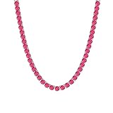 Gemma Aura 30.48 Ctw - 57.15 Ctw Round Cut Ruby 14K Gold Plated .925 Silver 4mm Tennis Necklace 16" Inch -30" Inch For Men's & Women's (White Gold Plated Silver, 16 Inch)