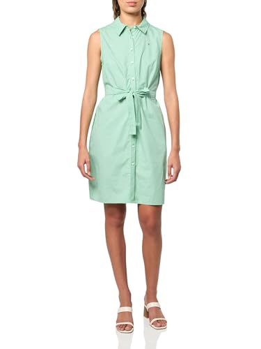 Image of Tommy Hilfiger Women's Sleeveless Collared Button Front Tie Waist Mini Shirt Dress
