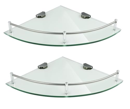 Yuanyifenglin Lot de 2 étagères d'angle de salle de bain en verre avec rail pour douche, salle de bain