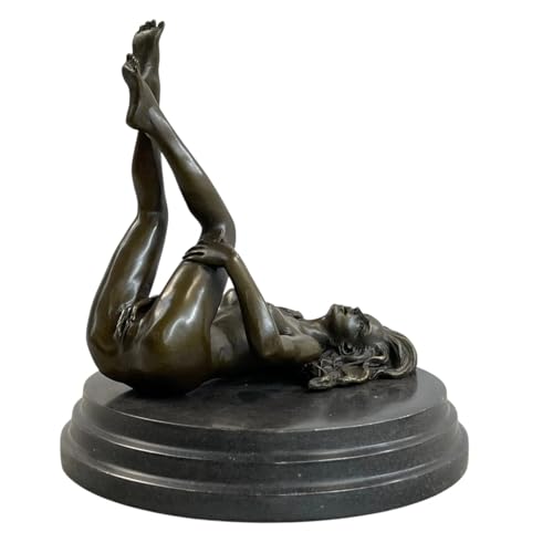 Scultura in bronzo femminile sdraiata - Statua in bronzo massiccio fatta a mano su base in marmo, 19,1 cm - Figura da collezione d'arte greca