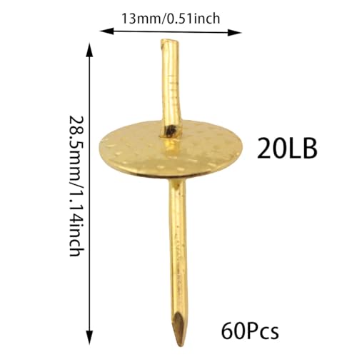 Image of 60pcs Plasterboard Flower Piece Nails Gold 20LB One-Step Hanger Quick & Easy Photo Frame Nails Hardware Hanging Clasps Nail Hooks