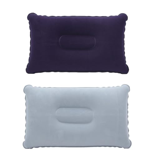 TIMEMEET 2 Pcs 38cm×24cm Ultralight Inflatable Camping Pillows Portable Compressible Water Resistant Blow Up Pillow Neck Lumbar Support for Travel/Camping/Hiking (Navy blue+Gray)