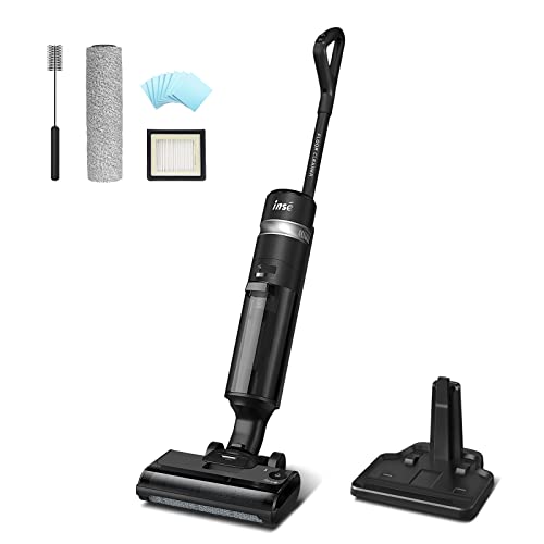 INSE Wet Dry Cordless Vacuum Cleaner, Lightweight Cordless Vacuum and Mop for Hard Floors Wet-Dry Cleaning, Up to 35mins Runtime Upright Vacuum with Self-Cleaning, LED Display and Voice Assistance-W5