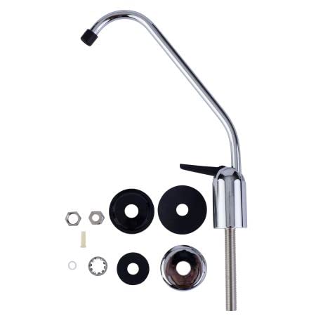 IPW Industries Inc Series 303 Designer Faucet installed on a countertop, showing the chrome finish and long reach swivel neck.