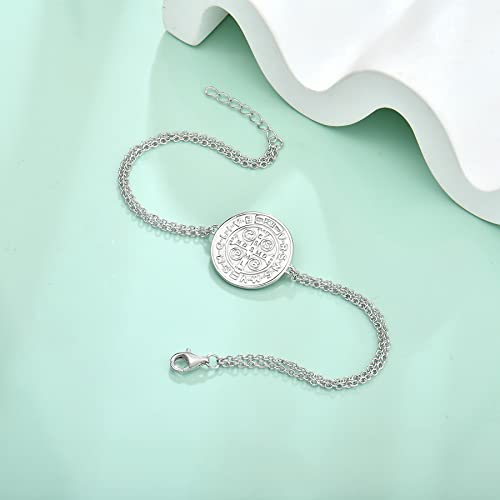 FJ Saint Benedict Bracelet 925 Sterling Silver Patron St Benedict Medal Amulet Protection Religious Jewelry for Men Women3