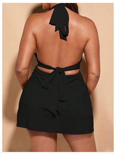 Floerns Women's Plus Size Deep V Neck Halter Dress Tie Back Sleeveless Mini Dresses2