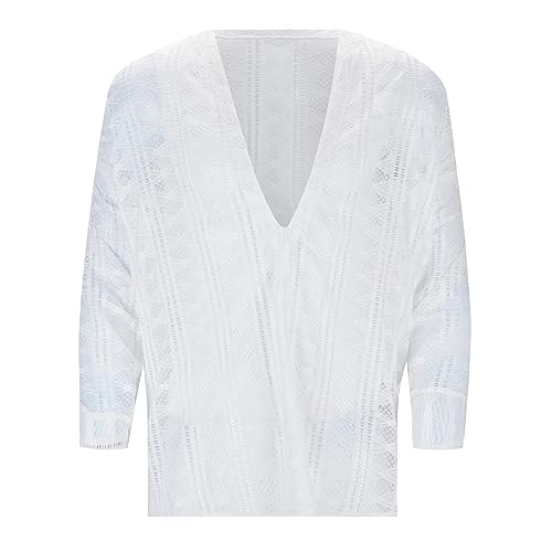 Camiseta de hombre con encaje ahuecado transparente con escote profundo