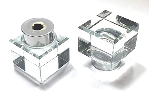 Image of Crystal Glass lamp Finial Set, 2 Pieces - Cube Shape, Chrome Finish Base.