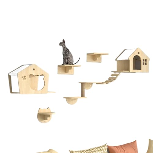 猫 壁 キャットウォーク 壁付け キャットタワー 壁掛け 天然木製 DIY 省スペース 猫ハウス 宇宙船 猫ステップ 爪とぎ 多機能 インテリア リビング 寝室用 組み立て お手入れ簡単 (パッケージ2)