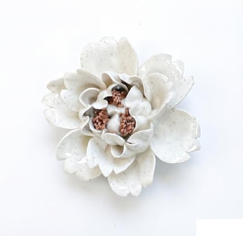 Image of Ceramic Flower Wall Art Decor, Artificial Flower Wall Sculpture,Handmade Ceramic Flowers for Home,Hallway,Living Room, Kitchen,Bathroom (Spotted Color,Peony,Brown Stamen, 2.76 inch)