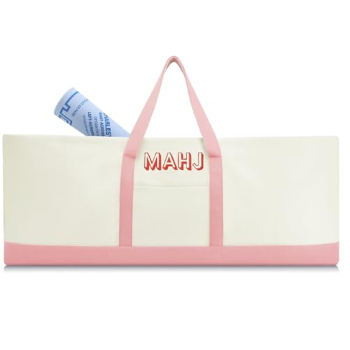 Sunnymove Mahjong Bag for Tiles and Racks Empty American Mahjong Tiles Carrying Tote 31.5 x 12 x 4 Inches Canvas Tile Games Accessories Gifts for Card Pushers Rack Mat Carrying Case Only(Pink)