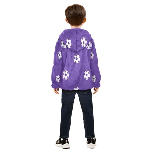 Purple with Soccer Balls Toddler Fleece Jacket Girl Boys Hooded Fleece Jacket Coat Warm Outwear Zip-up 3-10T4