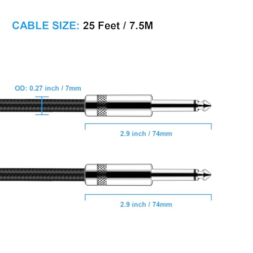 Image of New Bee Guitar Cable 25ft Electric Instrument Cable Bass AMP Cord 1 /4 Straight to Straight for Electric Guitar, Bass Guitar, Electric Mandolin, Pro Audio