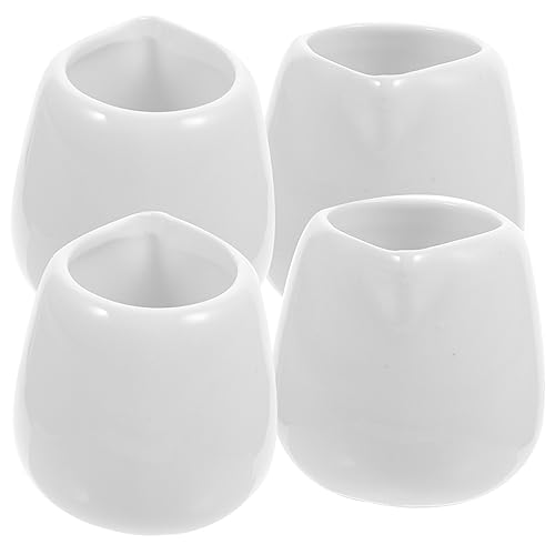 TOPPERFUN Elegant White Ceramic Milk Cup 4-piece Set Milk Spout for Dipping Sauce Gravy and Condiments