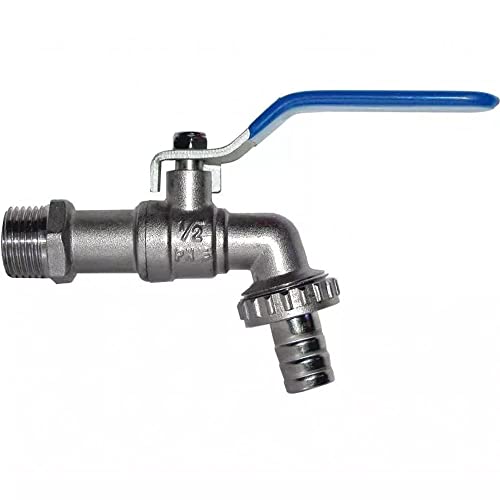 Grifo Esfera para Lavadora, Jardín y Hogar 1/2', Pared Exterior Latón Gris - Soporta Presiones de Agua Hasta 15 Br, Rosca Macho Con Salida de 3/4