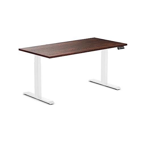 Image of Desky Dual Softwood Sit Stand Desk American Rustic Pine 60 inch White