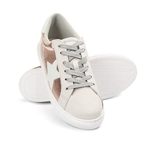 Image of PARTY Women's Fashion Sneaker Lace Up Low Top Comfortable Cushioned Walking Shoes,Podcast,Rose Gold,6.5