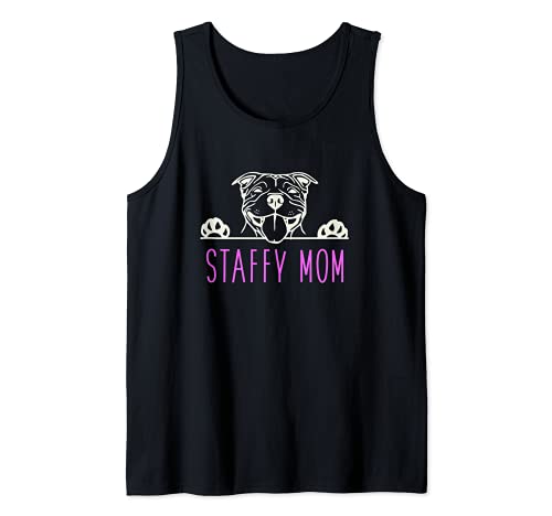 Staffy Mom with Staffordshire Bull Terrier Dog Tank Top, Black